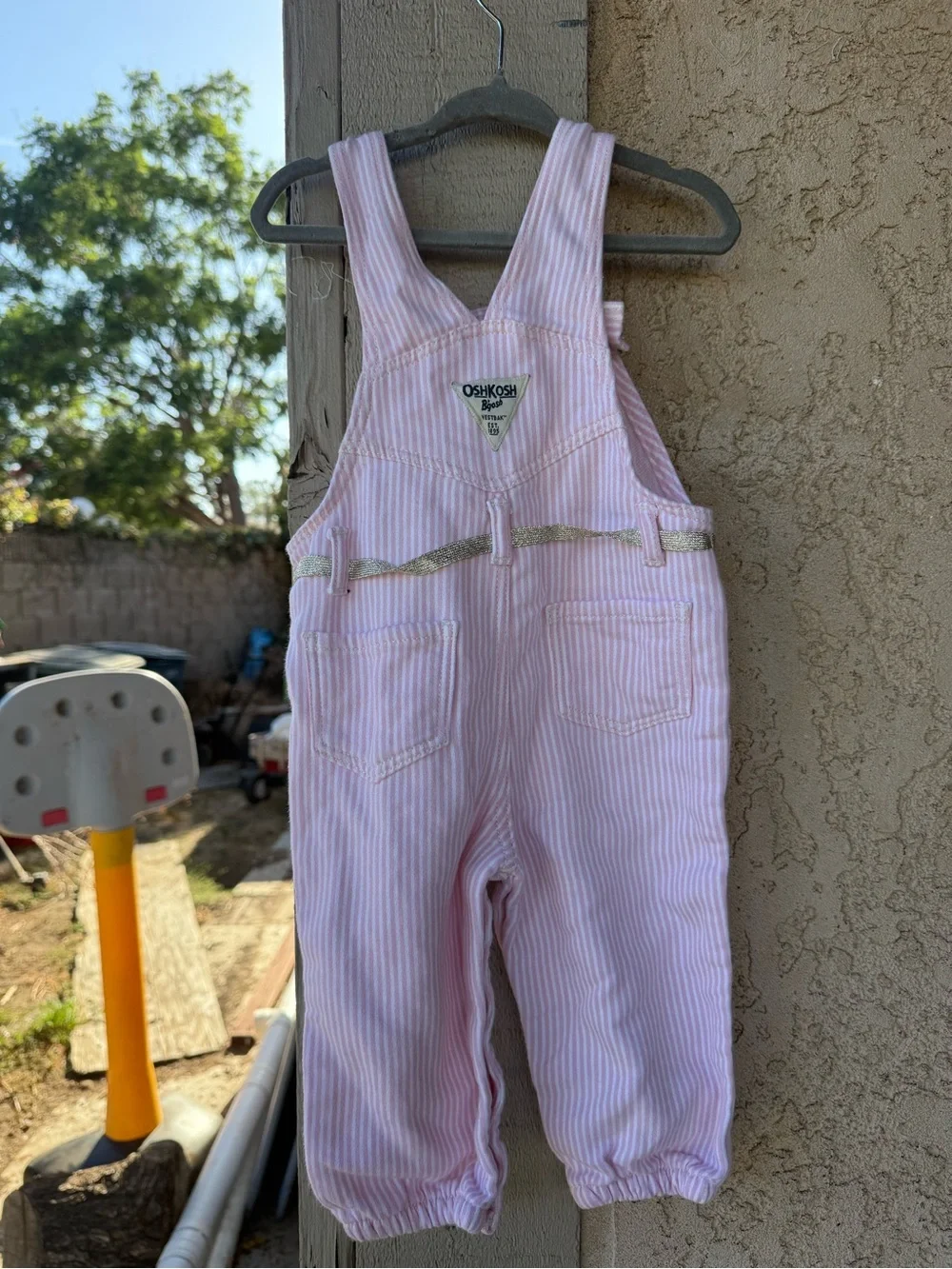 OshKosh B'gosh Light Pink & White Striped Girls' Overalls